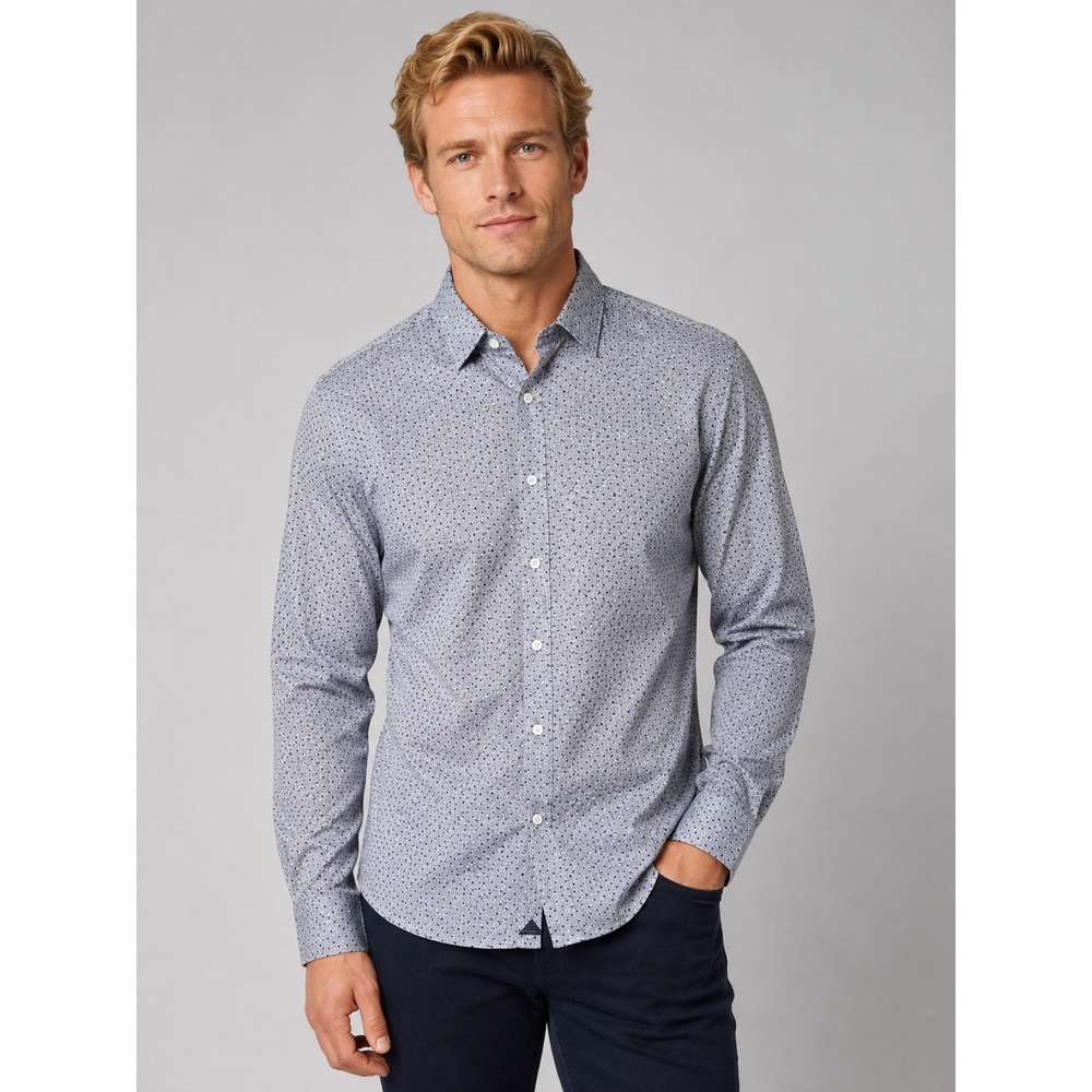 BOSS Hugo Boss Mens Regular Fit Micro Dot Button Down Shirt Blue Grey XL